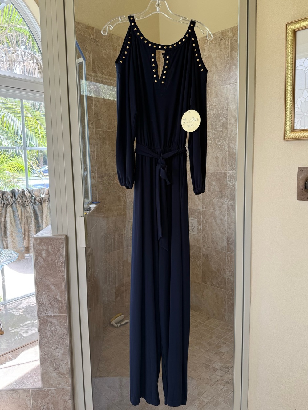 New - Emma & Michele navy blue , studded knit jumpsuit